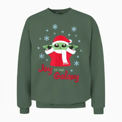 Star Wars the Mandalorian Grogu Joy to the Galaxy Holiday Unisex Sweatshirt - Military Green