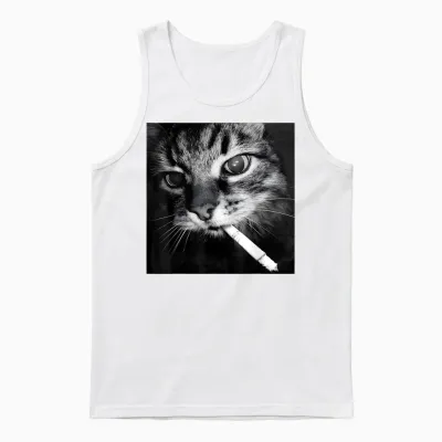 Cigarette Kitten Funny Smoking Cat Meme Stupid Brainrot Unisex Tank Top - White