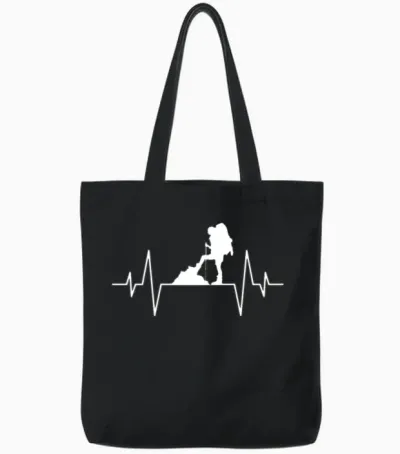 Hiking Heartbeat Tote Bags - Black