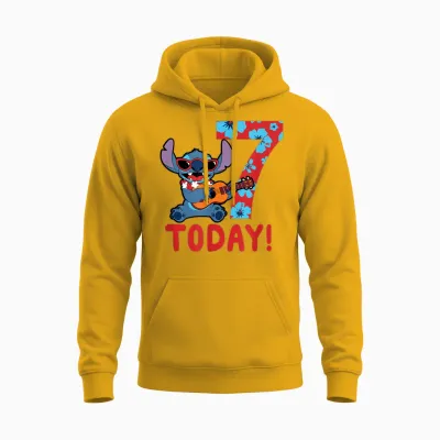 Children's Disney Lilo & Stitch Tropical Birthday 7 Years Old Today T-Shirt, Black Unisex Hoodie - Gold