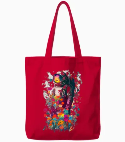 Astronaut Surrounded by Colorful Flowers Tote Bags - Red