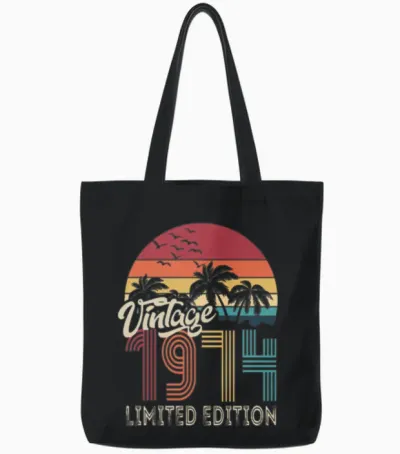 50th Birthday Vintage 1974 Limited Edition Gift Tote Bags - Black
