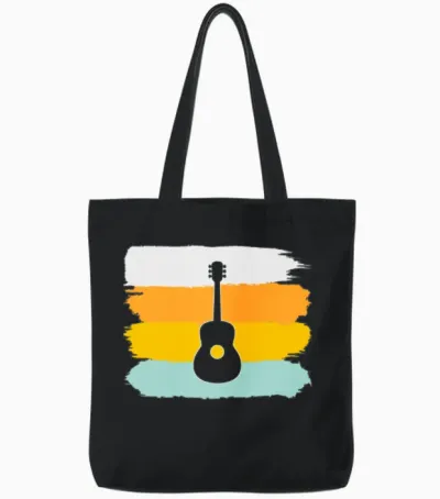 Guitar Retro Tote Bags - Black