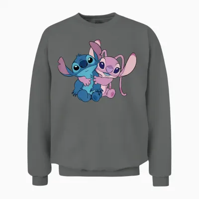 Disney Stitch & Angel Hug Valentine's Day Couples 2-Sided Unisex Sweatshirt - Graphite Heather