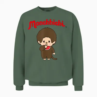 Monchhichi Cute Stance Thumbs Up Fluffy Little Guy Unisex Sweatshirt - Military Green