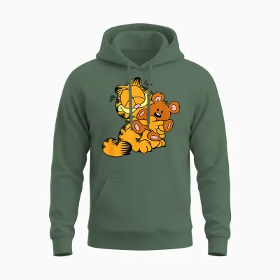 Garfield Hugging Pooky T-Shirt, Gray Unisex Hoodie - Military Green