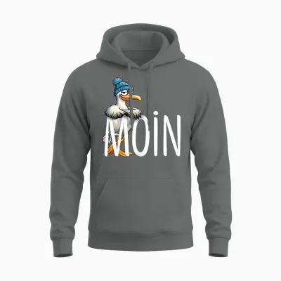 Moin! Funny North Sea Seagull Baltic Sea Nordic Greetings Unisex Hoodie - Graphite Heather