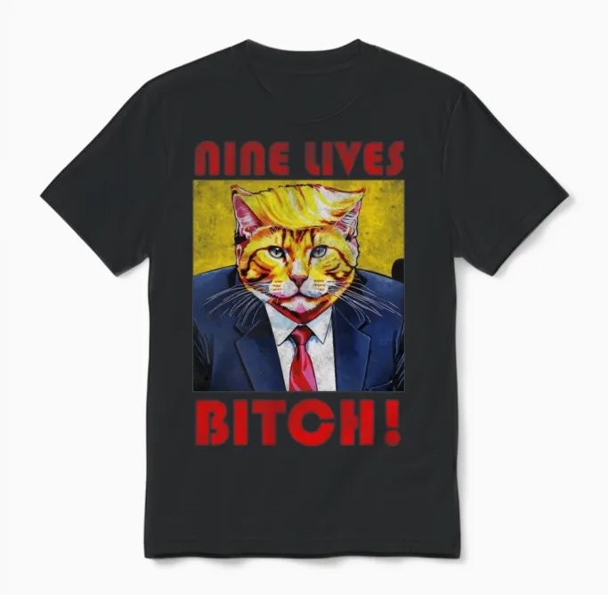 Nine Lives Bitch Funny Cat Lovers Unisex T-Shirt in Black