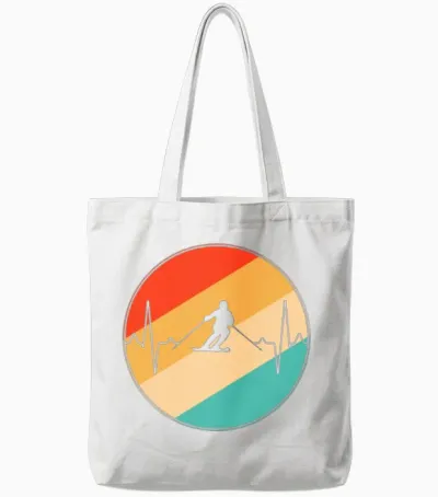 Ski Retro Heartbeat Tote Bags - White