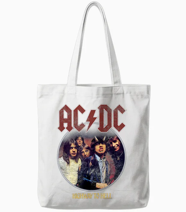 Official Ac/dc Highway to Hell Circle Rock Music Band Tote Bags in White