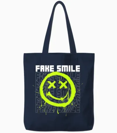 Smile Face Emoticons Fun Graffiti Smileys Graphic T-Shirt, Black, S Tote Bags - Navy