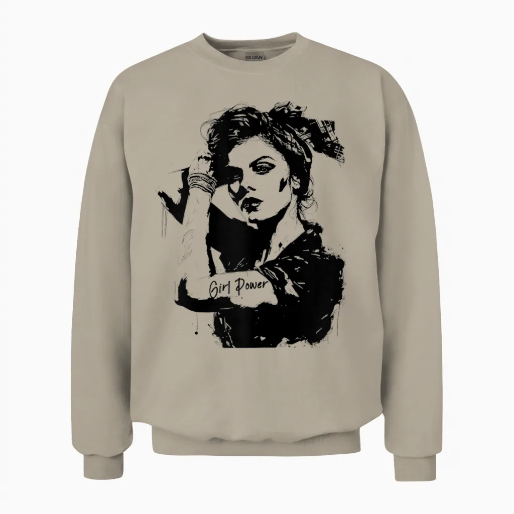 Pin Up Für Rockabilly Damen Damen Rockabilly Girl Power T-Shirt Weiß Xs Unisex Sweatshirt in Sand
