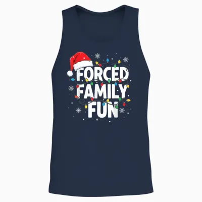 Forced Family Fun Shirt Men Women Kids Christmas Pajamas Unisex Tank Top - Navy