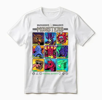 Dungeons & Dragons Wizards of the Coast Monster Select Menu T-Shirt, Gray Unisex T-Shirt - White