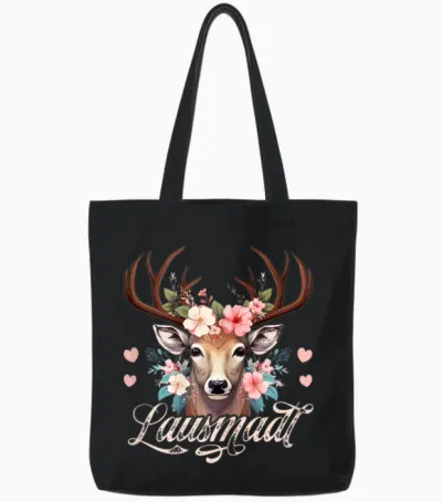 Dirndl Trachtenshirt Damen Lausmadl T-Shirt Mädchen Trachten Tote Bags - Black