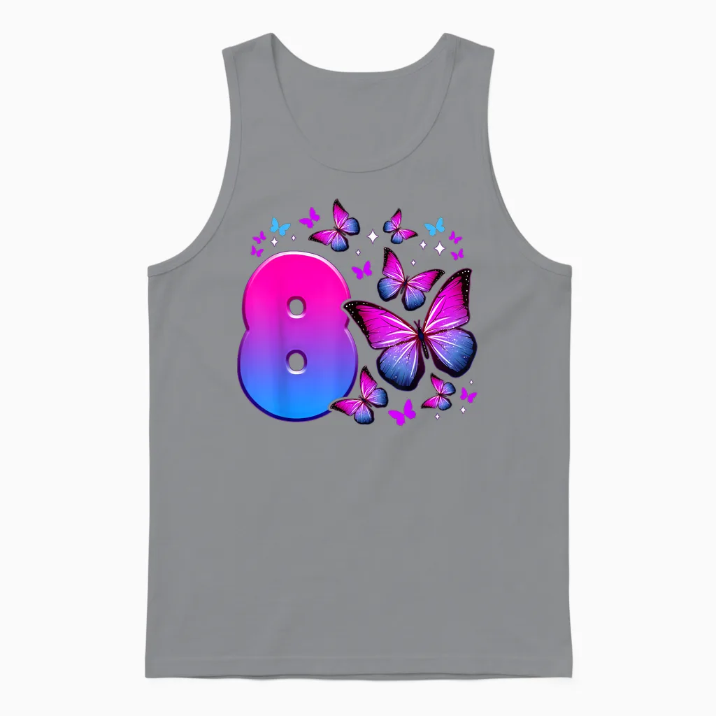 Geburtstag Mädchen 8 Jahre Alt, Schmetterling, Nummer 8 Unisex Tank Top in Sport Grey