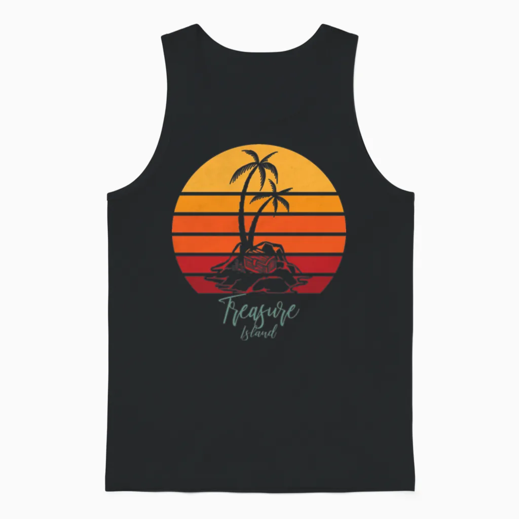 Treasure Island - Sunset Retro Vintage Style Unisex Tank Top in Black
