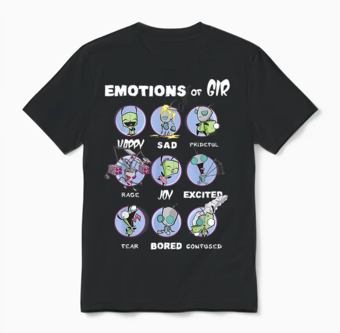 Nickelodeon Invader Zim the Many Emotions of Gir T-Shirt Small Unisex T-Shirt in Black
