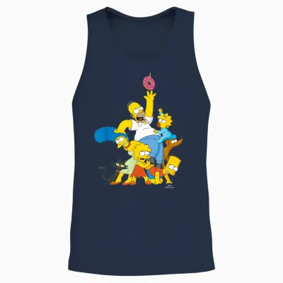 The Simpsons Family Donut Reach T-Shirt Small Unisex Tank Top - Navy