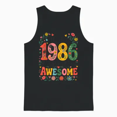 40 Year Old Made in 1986 Retro Floral 40th Birthday Women Unisex Tank Top - Black