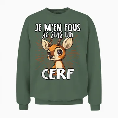 Je M'en Fous Je Suis Un Cerf - Cute Deer T-Shirt, Black, S Unisex Sweatshirt - Military Green