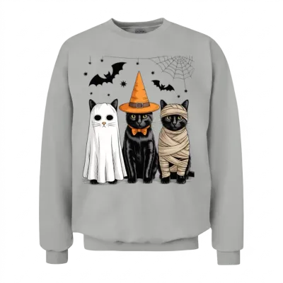 Black Cat Witch Scary Halloween Pumpkin Unisex Sweatshirt - Ash
