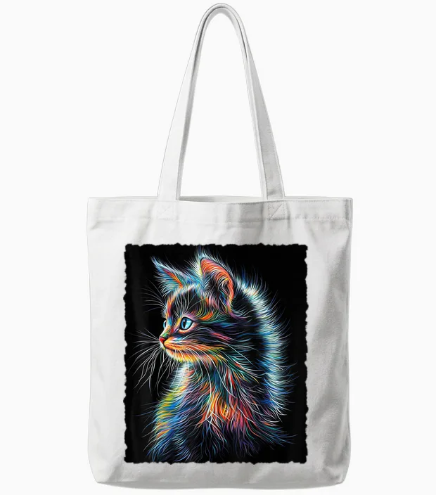 Süße Bunte Baby Katze Fantasy Kunst Tote Bags in White
