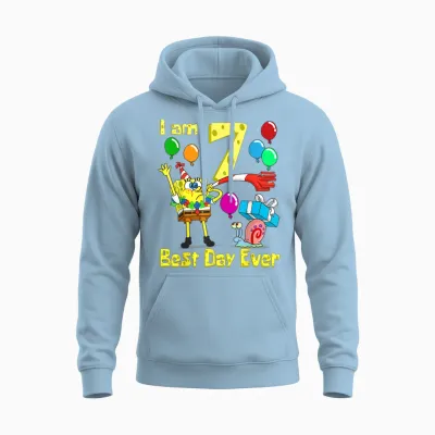 Mademark X Spongebob Squarepants - Spongebob I Am 7 Years Old Birthday Party Unisex Hoodie - Light Blue