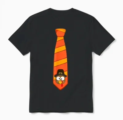 Funny Thanksgiving Tie with Turkey for Family Dinner Unisex T-Shirt - Black