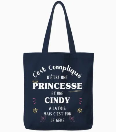 Women's Princess Humour Gift Personalized Name Cindy Tote Bags - Navy
