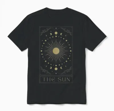 The Sun Tarot Sonne Tarotkarten Goth Witchcraft Back Print Unisex T-Shirt - Black