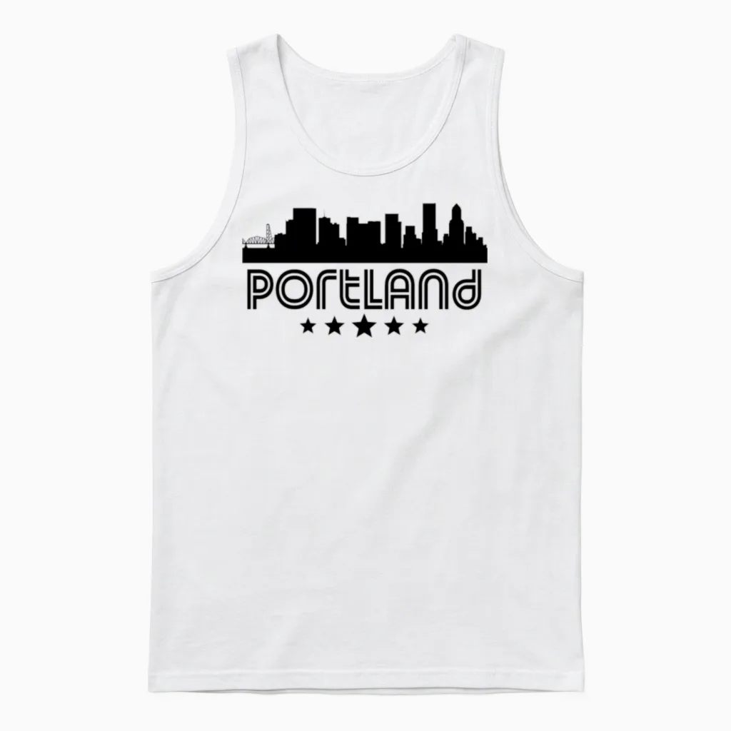 Retro Portland Skyline Unisex Tank Top in White