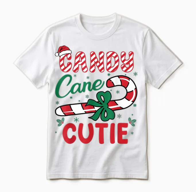 Candy Cane Cutie Funny Christmas Holiday Boys Unisex T-Shirt in White