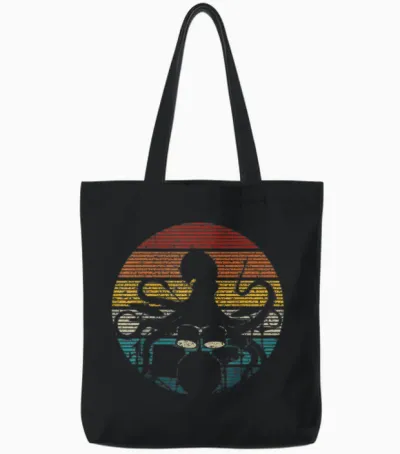 Octopus Playing Drums Drummer Musician Drumming Band T-Shirt, Black, S Tote Bags - Black