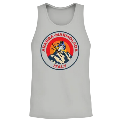 Vintage Skiing in Arabba-Marmolada Italy Sunset Unisex Tank Top - Ash