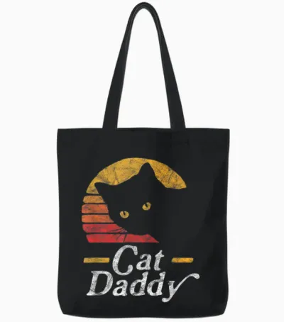 Cat Daddy Vintage Eighties Style Cat Retro Distressed Tote Bags - Black