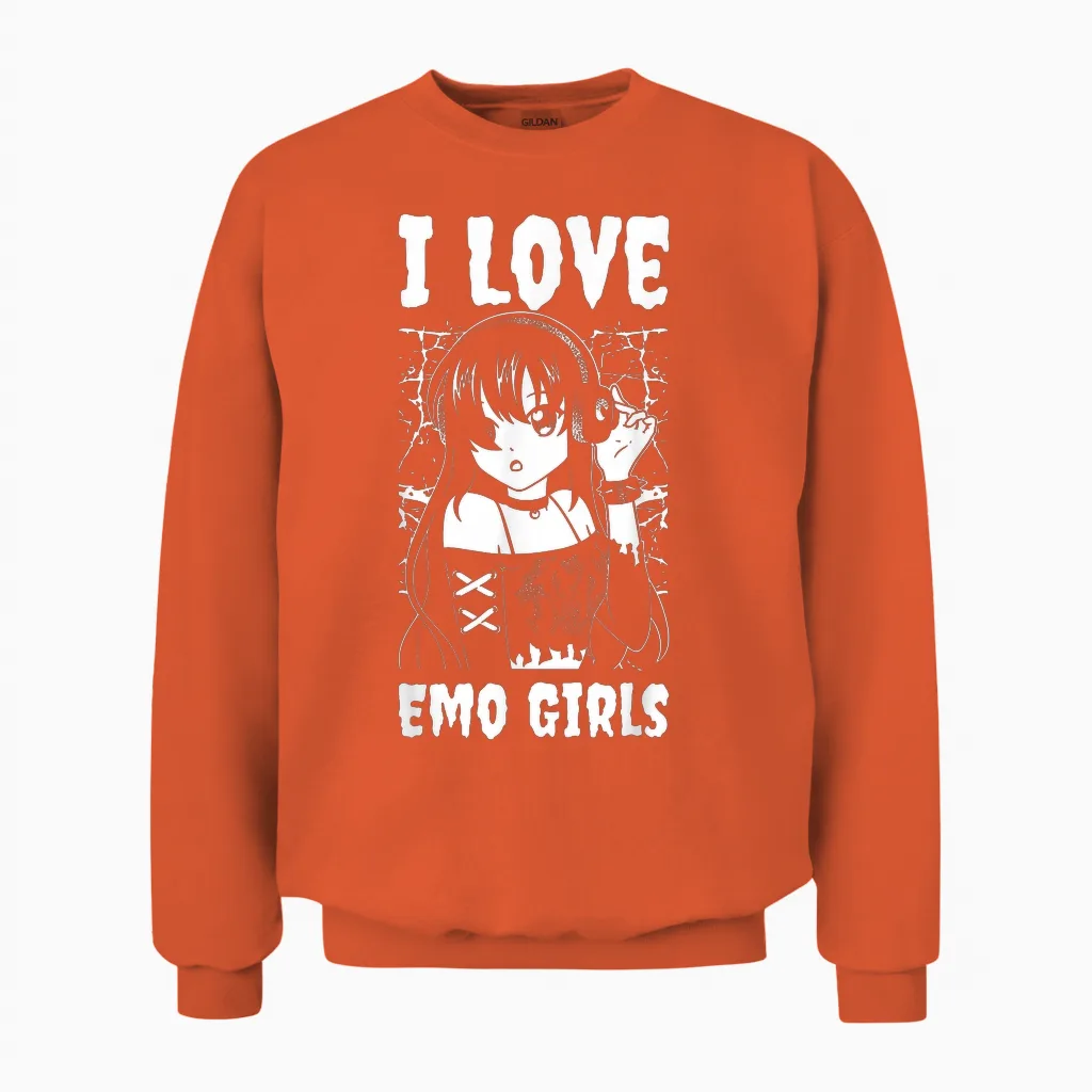 I Love Emo Girls Unisex Sweatshirt in Orange