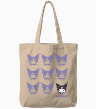 Kuromi Real T-Shirt - Unisex Kids Adult - Black - Short Sleeve - Cotton 100% - Small Tote Bags - Natural