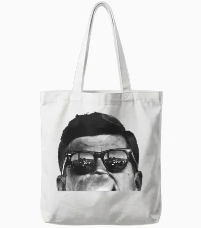 Jfk John F Kennedy with Sunglasses T-Shirt, Black Tote Bags - White