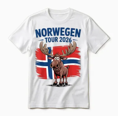 Norwegen Tour 2026 Elch Angeln Camping & Natur in Norwegen Unisex T-Shirt - White