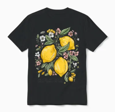 Retro Lemon Outfit with Lemon Tree Design Citrus Lemon T-Shirt, Black, S Unisex T-Shirt - Black