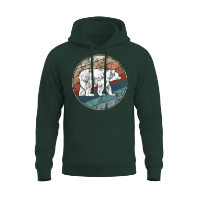 Bear in Retro Style Unisex Hoodie - Forest