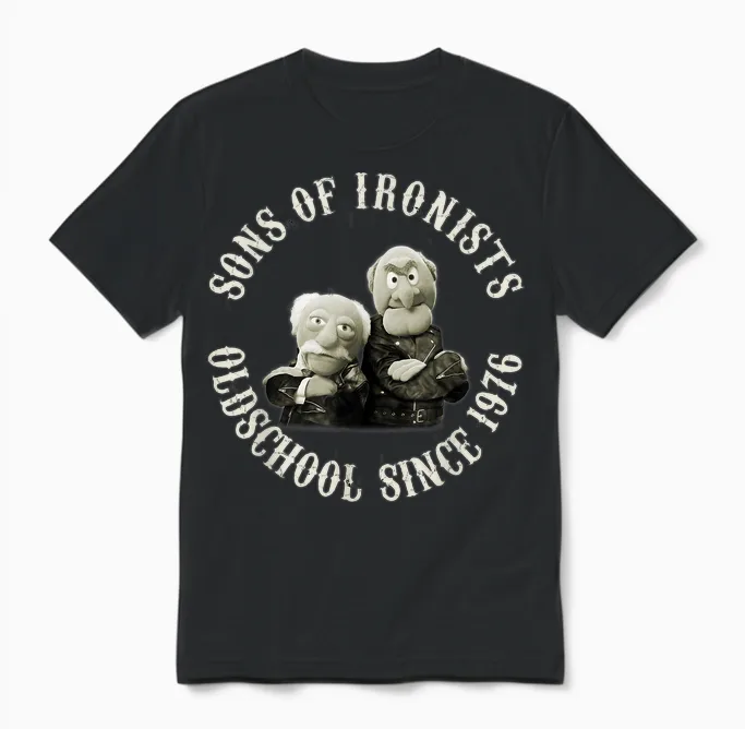 Disney the Muppets Waldorf & Statler Sons of Ironists T-Shirt, Black Unisex T-Shirt in Black