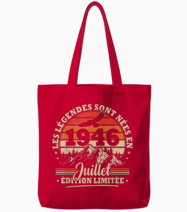 Vintage Anniversaire 80 Ans Cadeau Pour Né En Juillet 1946 Tote Bags in Red