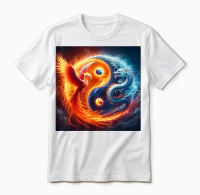 Yin Und Yang Phoenix Und Japanischer Drache Unisex T-Shirt - White
