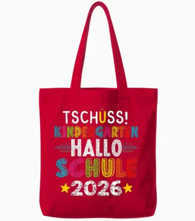 Tschüss Kindergarten Hello School 2026 Funny Kita Farewell Tote Bags - Red