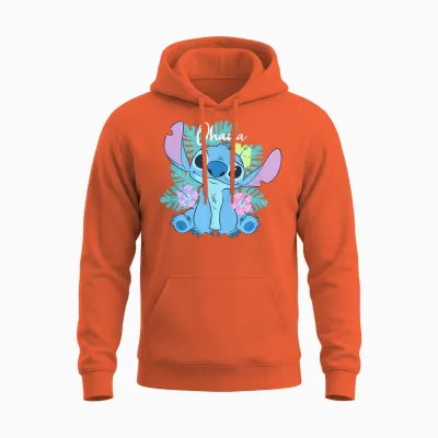 Disney Lilo & Stitch Ohana Adorable Pose Floral Logo Unisex Hoodie - Orange
