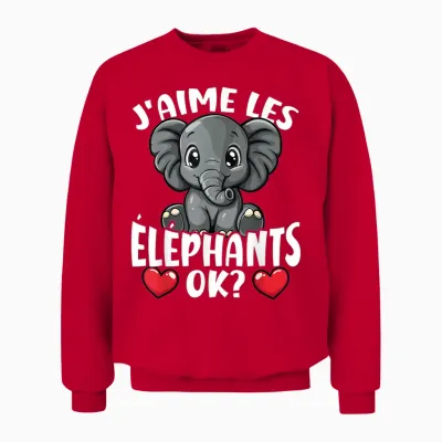 I Love the Elephants Ok? Cute Elephant T-Shirt, Black, S Unisex Sweatshirt - Red