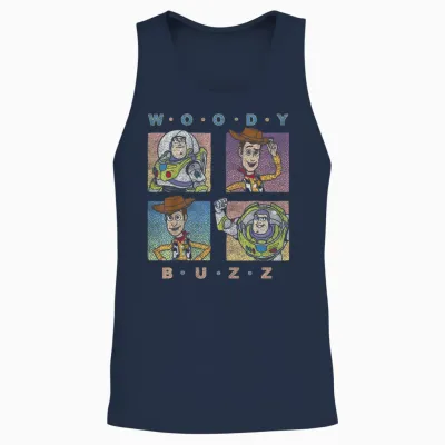 Disney Pixar Toy Story Woody and Buzz Four Square T-Shirt, Black, S Unisex Tank Top - Navy