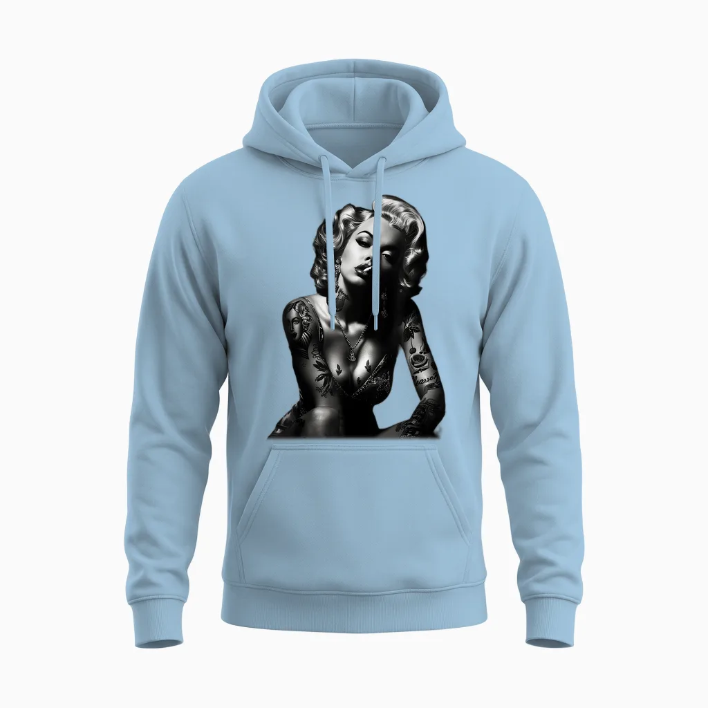Tattoo Cigarette Sexy Girl T-Shirt, Black, S Unisex Hoodie in Light Blue